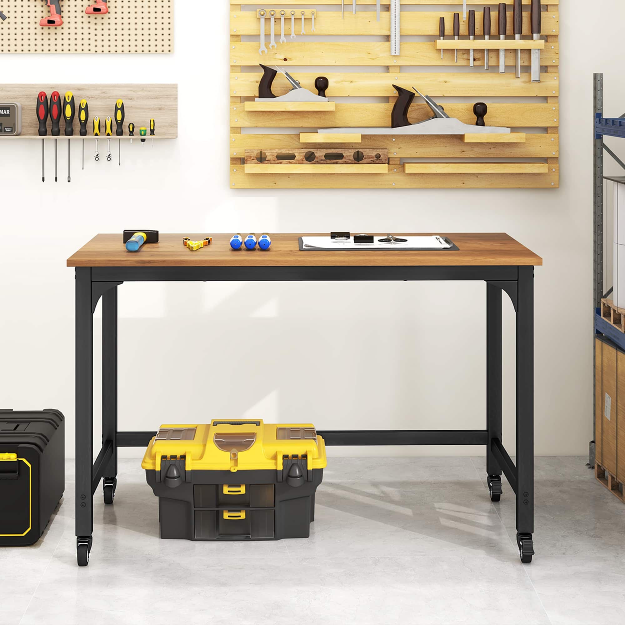 Alt View 11. Costway - Rolling Computer Desk with Wood Top - Black and Natural.