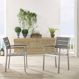 Shore Outdoor Patio Aluminum Dining Armchair Set of 2 by Modway - Silver Gray