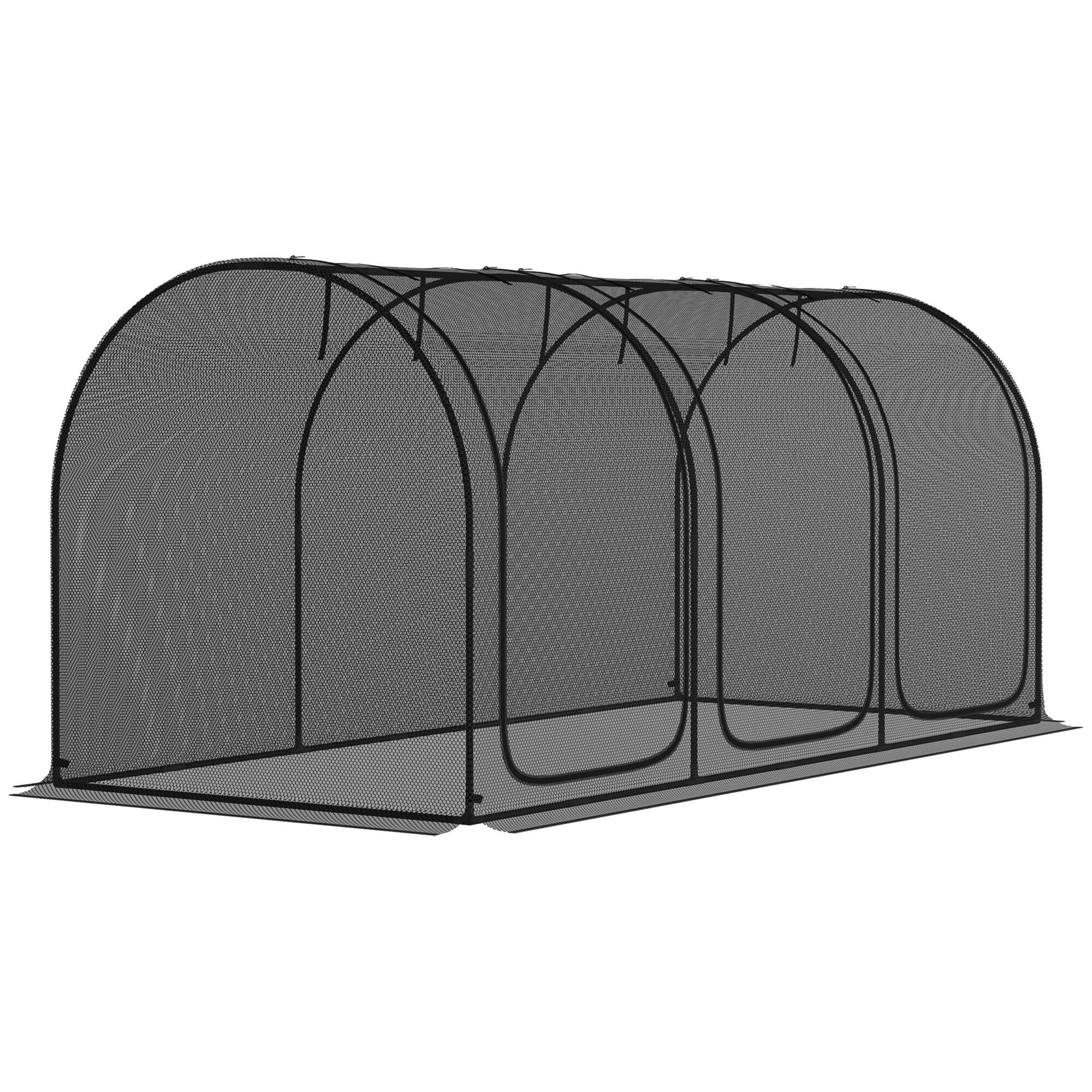 Alt View 8. Outsunny - 9' x 4' Crop Cage, Plant Protection Tent with Three Zippered Doors, Storage Bag and 4 Ground Stakes - Black.