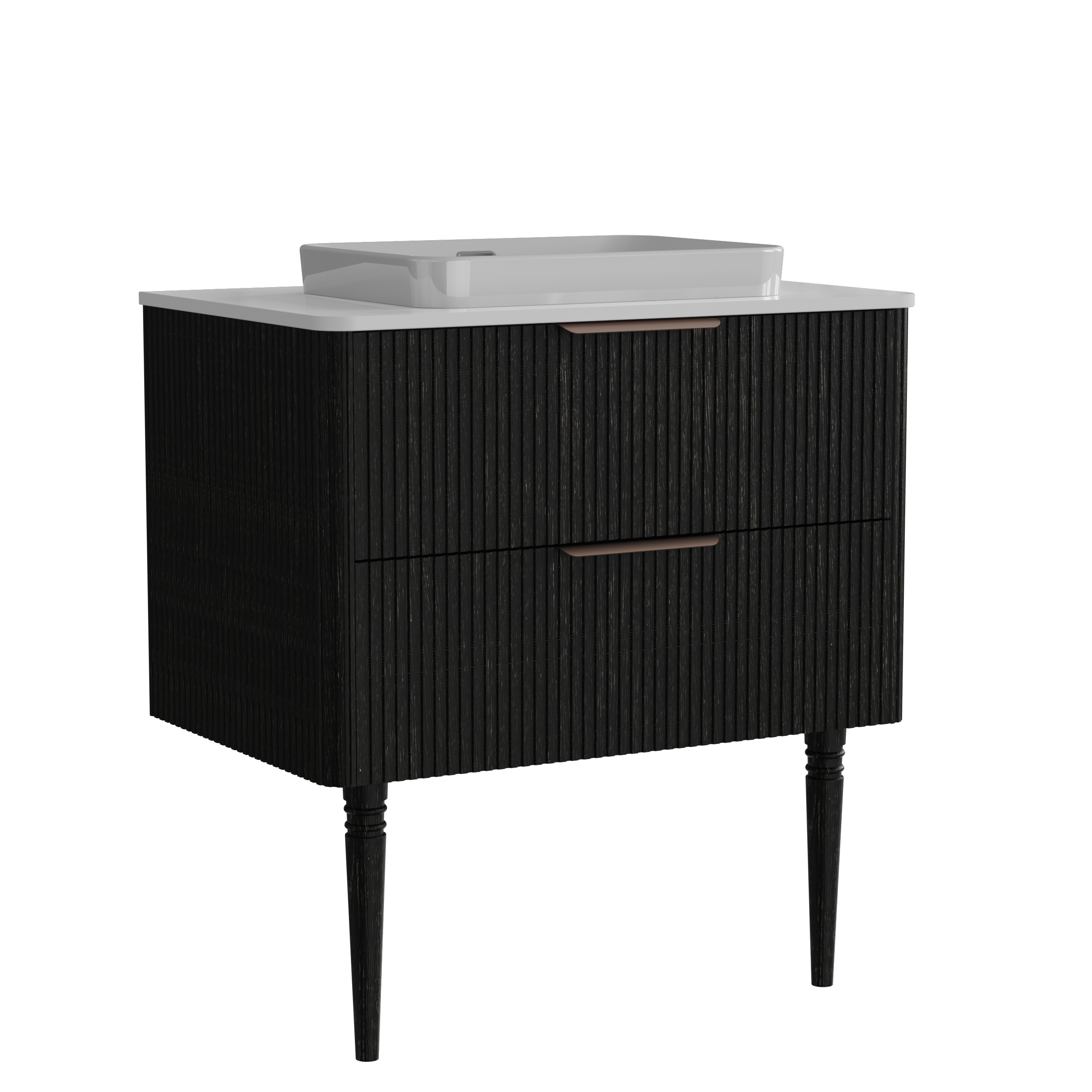 Alt View 4. Boyel Living - 30 Inch Striped Black Oak Bathroom Vanity with Ceramic Sink, Freestanding Design, Modern Style, Pre-Assembled - Black.