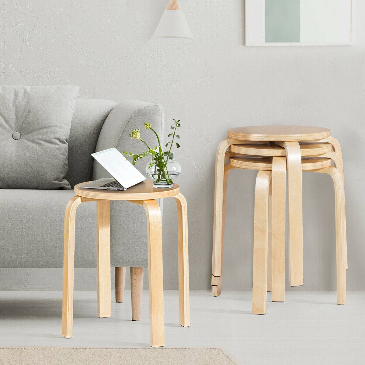 Alt View 4. Gymax - Gymax Set of 4 18'' Stacking Stool Round Dining Chair Backless Wood Home Decor - as pic.