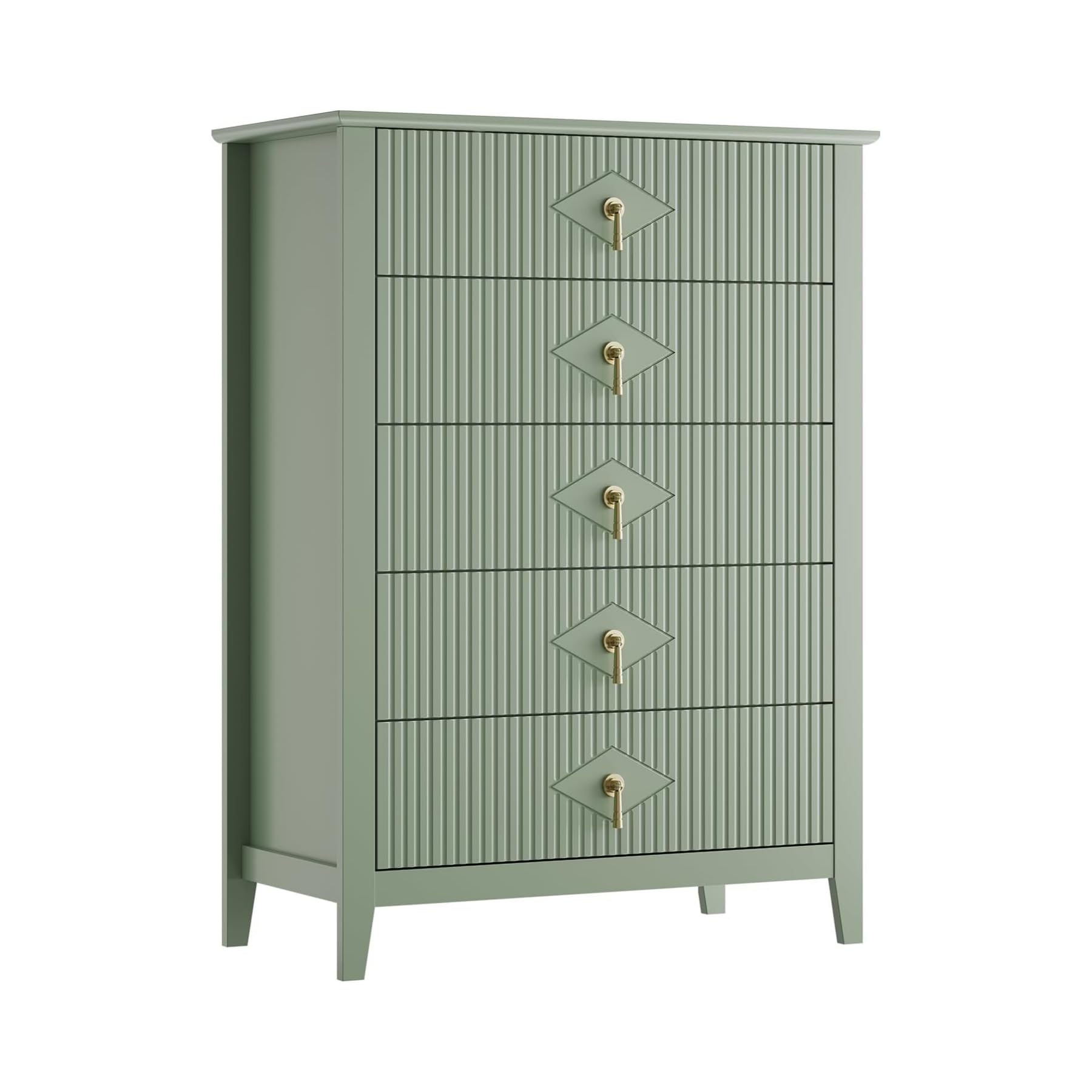 Alt View 1. GARVEE - Tall 5 Drawer Fluted Dresser, 42.9" Modern Wood Chest with Ample Storage Organization - Green.