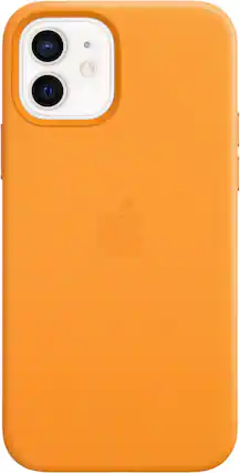 Front. Apple - Apple iPhone 12 and iPhone 12 Pro Leather Case with Magsafe - California Poppy - California Poppy.
