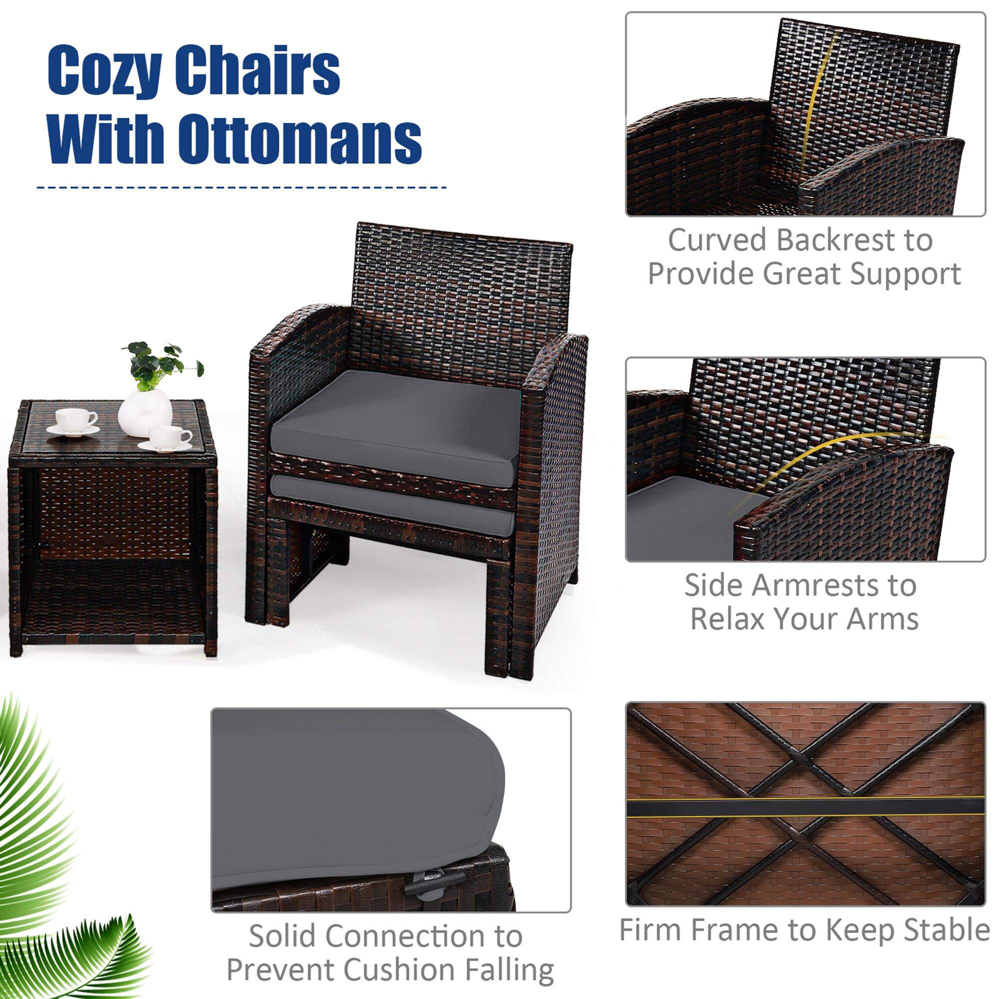 Cozy Chairs With Ottomans

- Curved Backrest to Provide Great Support
- Side Armrests to Relax Your Arms
- Solid Connection to Prevent Cushion Falling
- Firm Frame to Keep Stable
