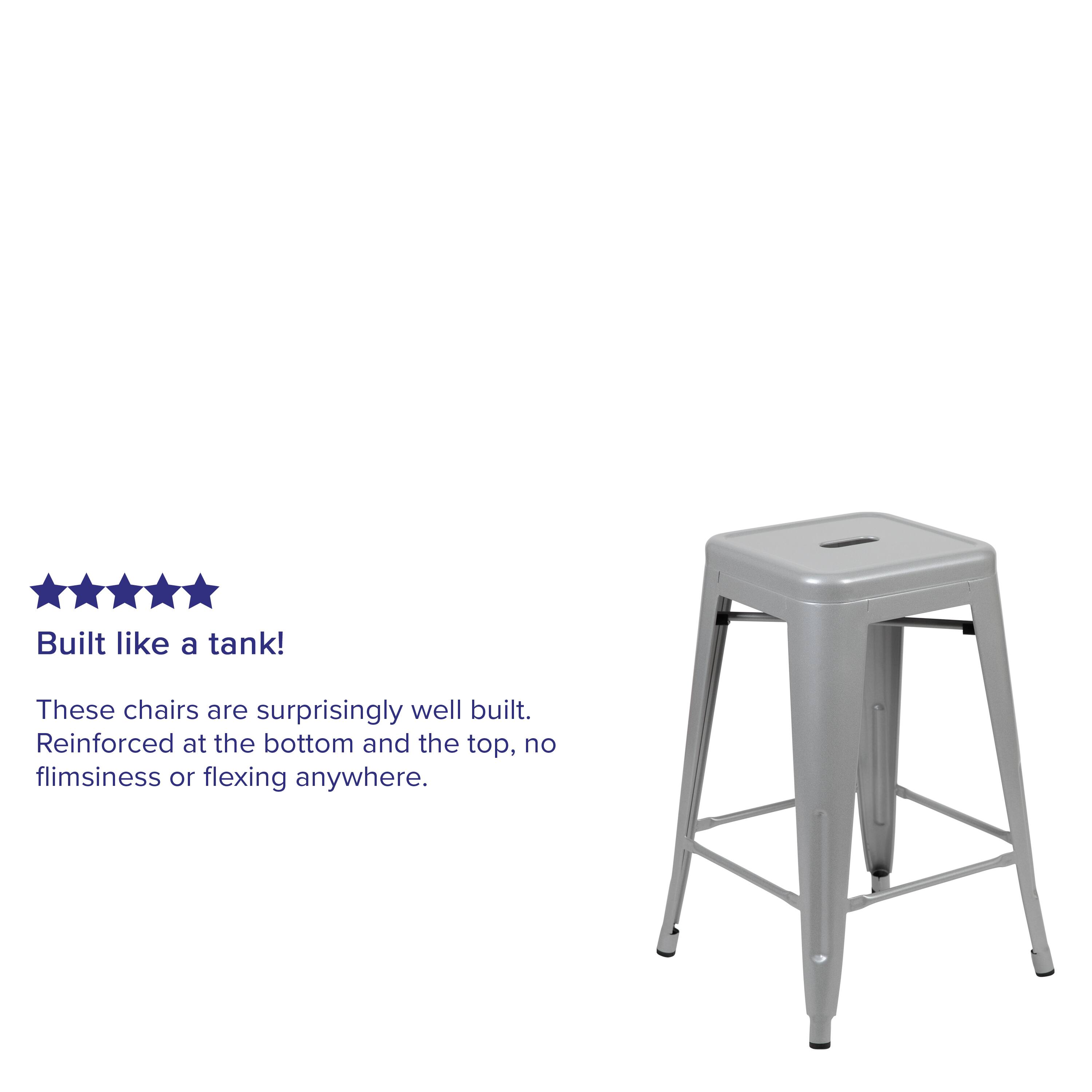 Alt View 12. Alamont Home - 24" High Metal Counter-Height, Indoor Bar Stool - Stackable Set of 4 - Silver.