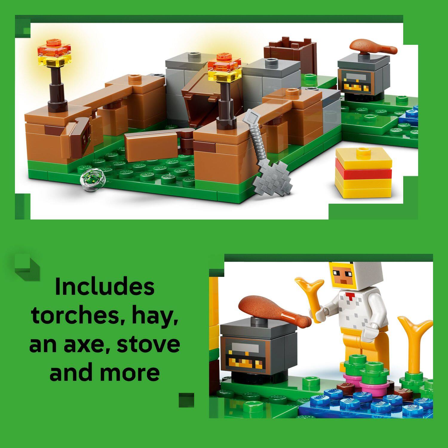 Includes torches, hay, an axe, stove and more