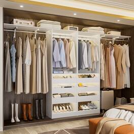 Aheaplus - 10FT Large Closet Organizer System Set of 2, Wall Mounted Closet System with 6 Drawers, 4 Hanging Rods, and Shelves - White