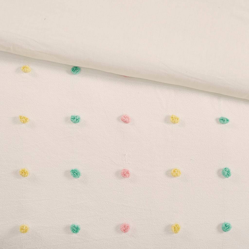 Alt View 5. Gracie Mills - Gracie Mills Caius Playful Elegance Cotton Jacquard Pom Pom Comforter Collection - White/Yellow.