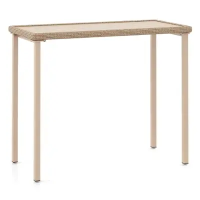 Outdoor Bar Table, 63 Inch Black Patio Bar Height Counter Table, Console Table With Weather Resistant, Waterproof Slatted Top For Balcony, Yard, Garden, Pool, Indoor Or Outdoor Use | Shop Now For