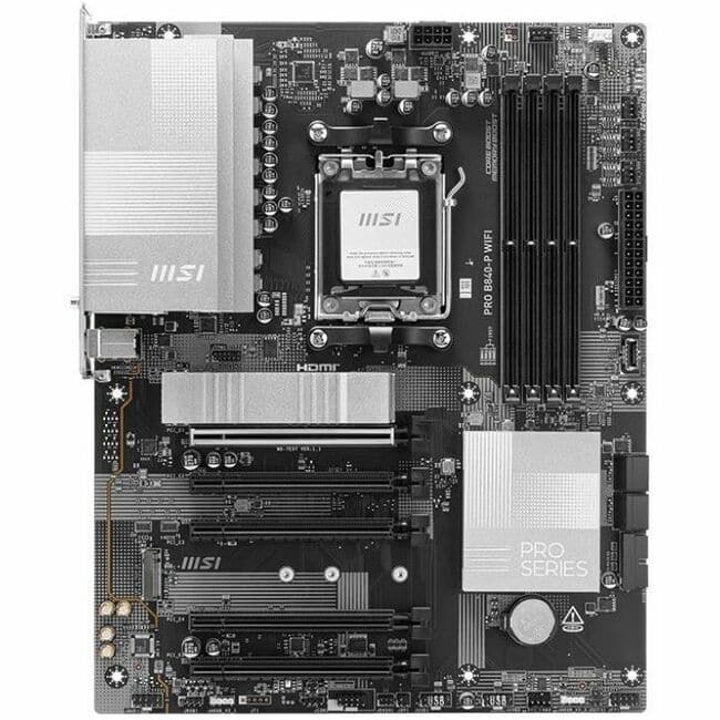 MSI - Pro B840-P WIFI Gaming Desktop Motherboard - AMD B840 Chipset - Socket AM5 - ATX - Ryzen 9, Ryzen 7 Processor