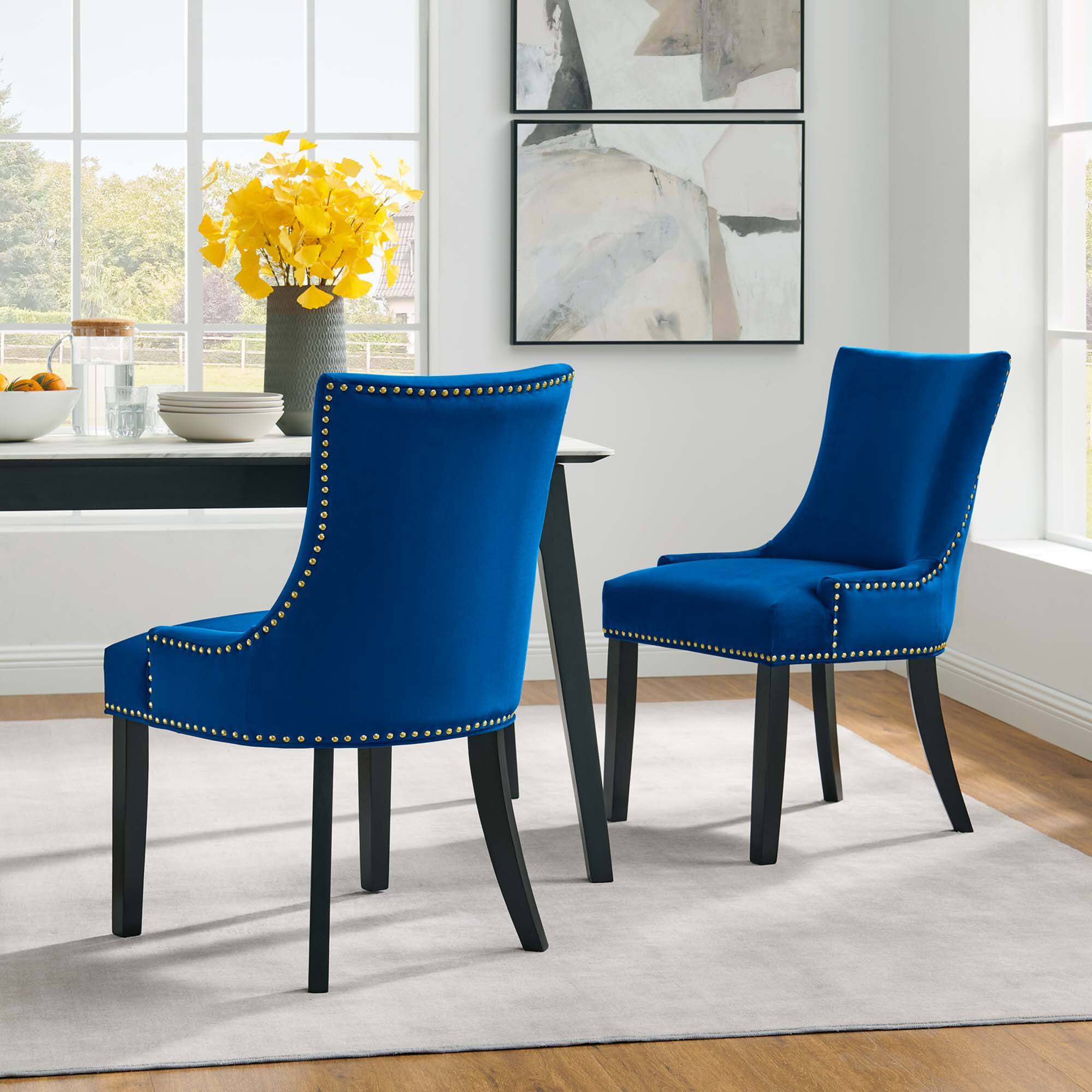 Marquis Performance Velvet Dining Chairs Set of 2 by Modway - Navy