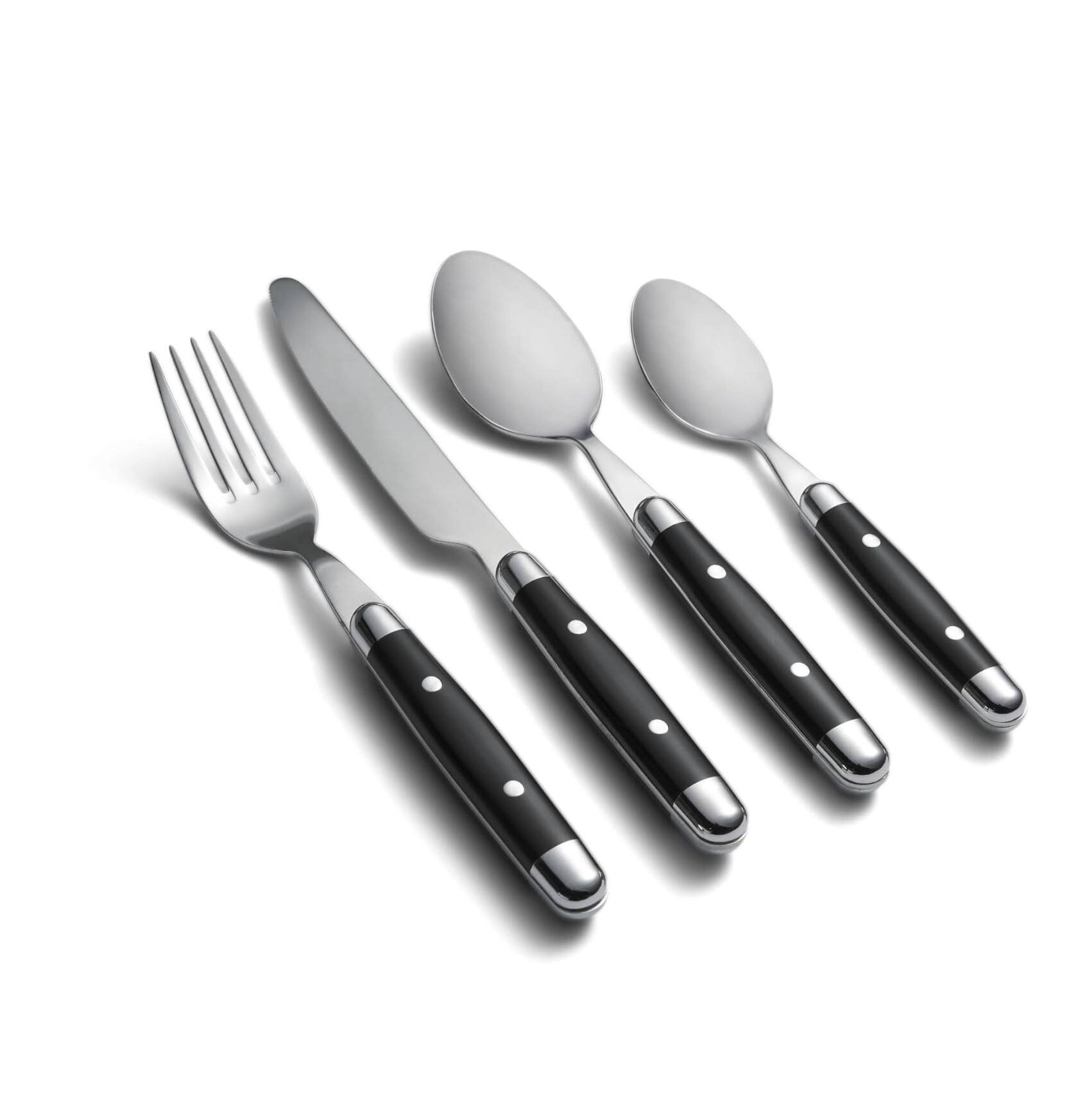 Left. Dazzed Corner - Silverware Set, 16-Piece Flatware Set, Service for 4, 18/0 Stainless Steel, Dishwasher Safe - Black.