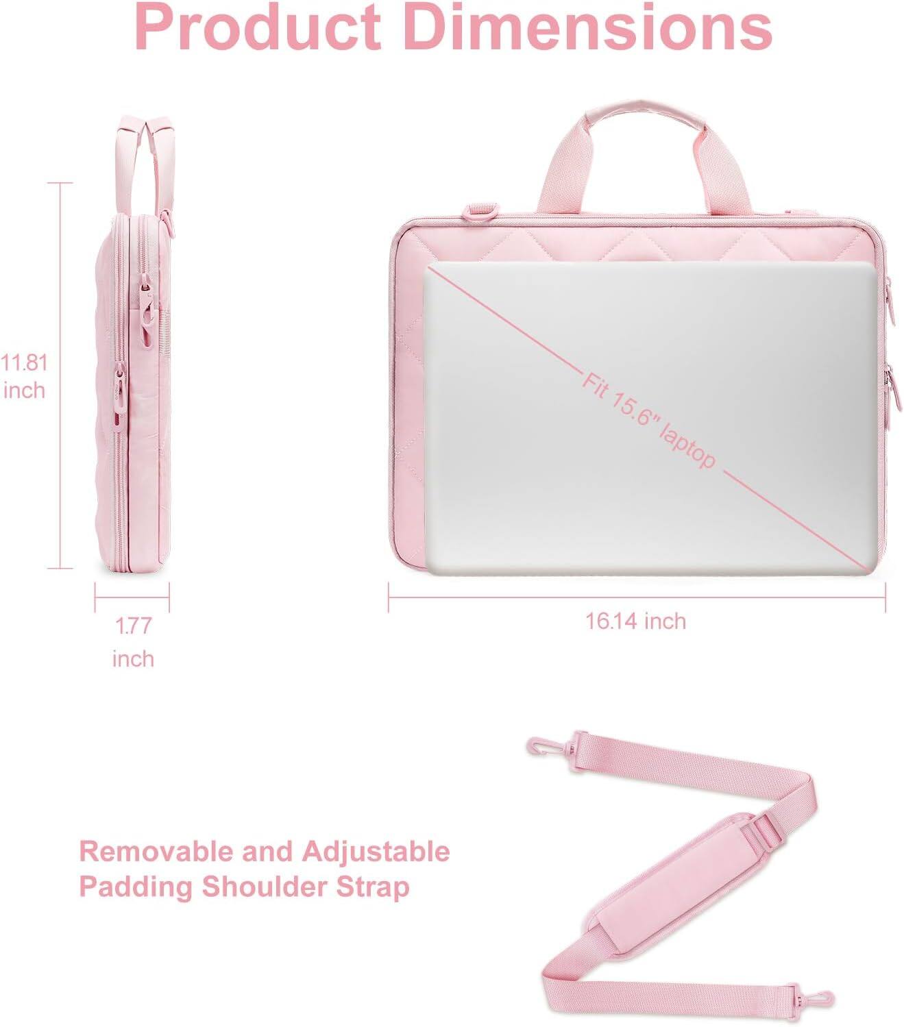 Product Dimensions: 11.81 inch, 1.77 inch, 16.14 inch  
Fit: 15.6" laptop  
Removable and Adjustable Padding Shoulder Strap