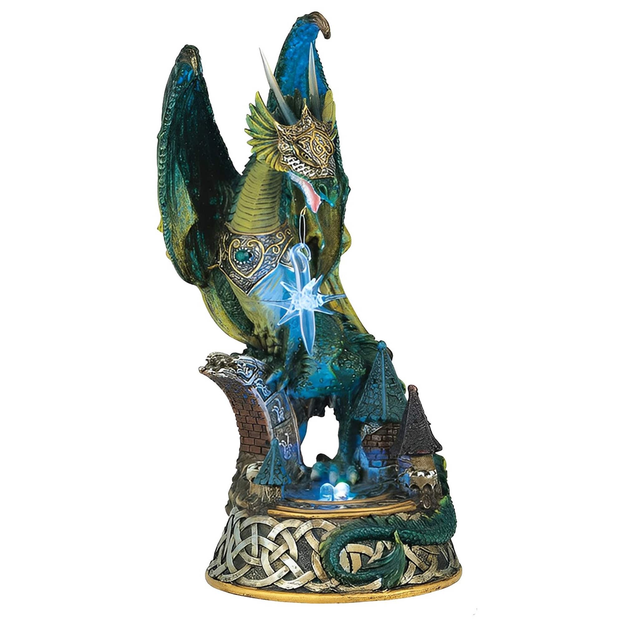 FC Design - 9"H LED Dragon Standing on Village Figurine Statue Office Desk Tabletop Medieval Gaming Home Decor Gift - Multi-Color