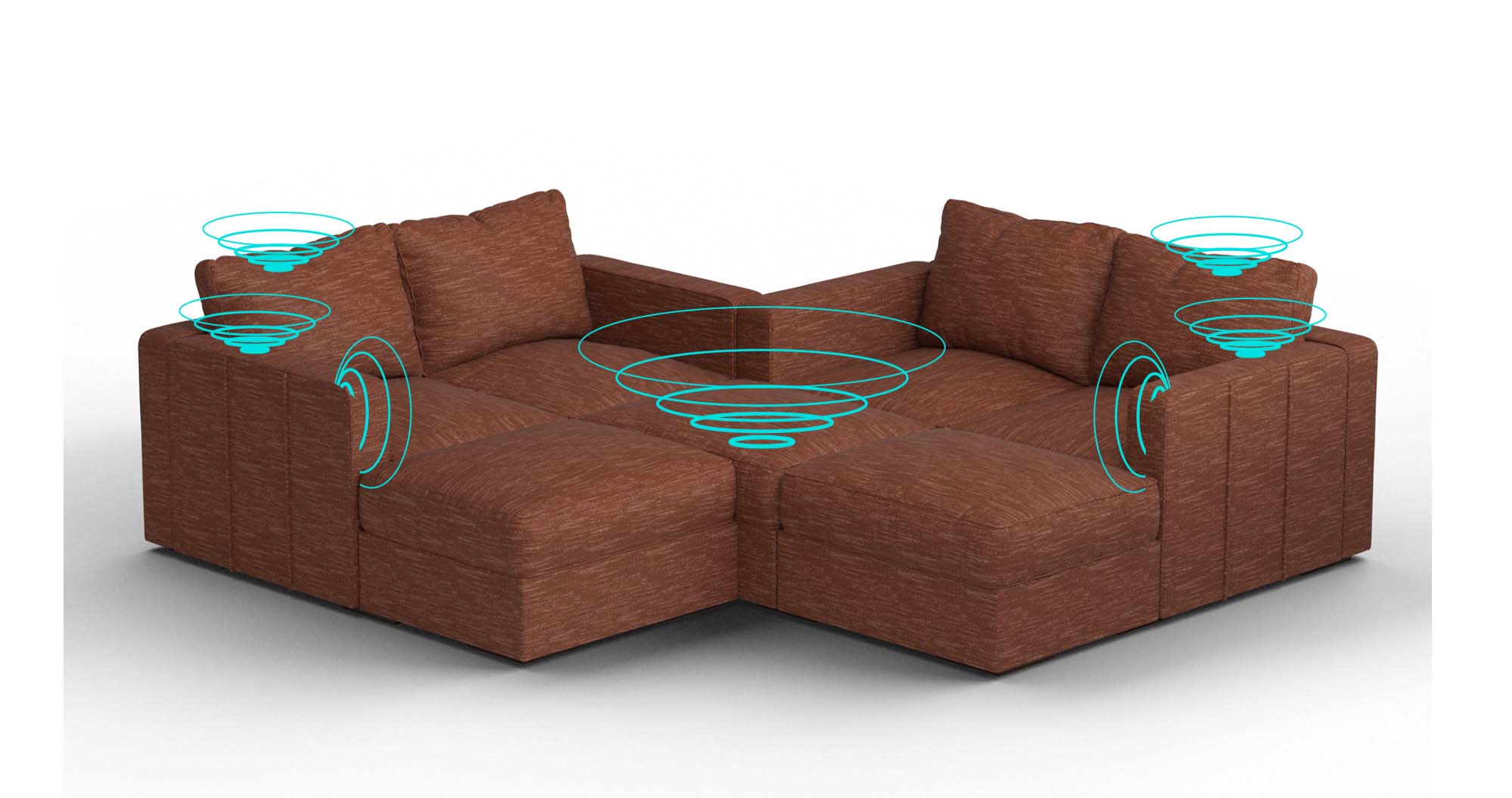 Angle. Lovesac - 7 Seats + 8 Sides Terracotta Rained Chenille & Standard Foam with 10 Speaker Immersive Sound + Charge System - Terracotta.
