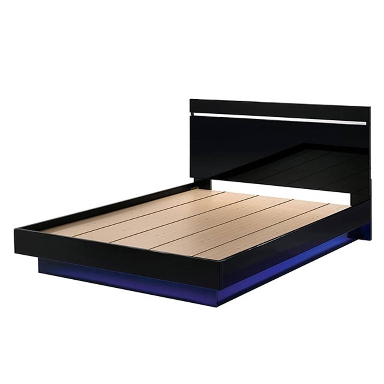 Alt View 2. Manhattan Lane - Pero King Size Bed w Silver Trimmed Headboard, LED Footboard - Black, Chrome Silver.