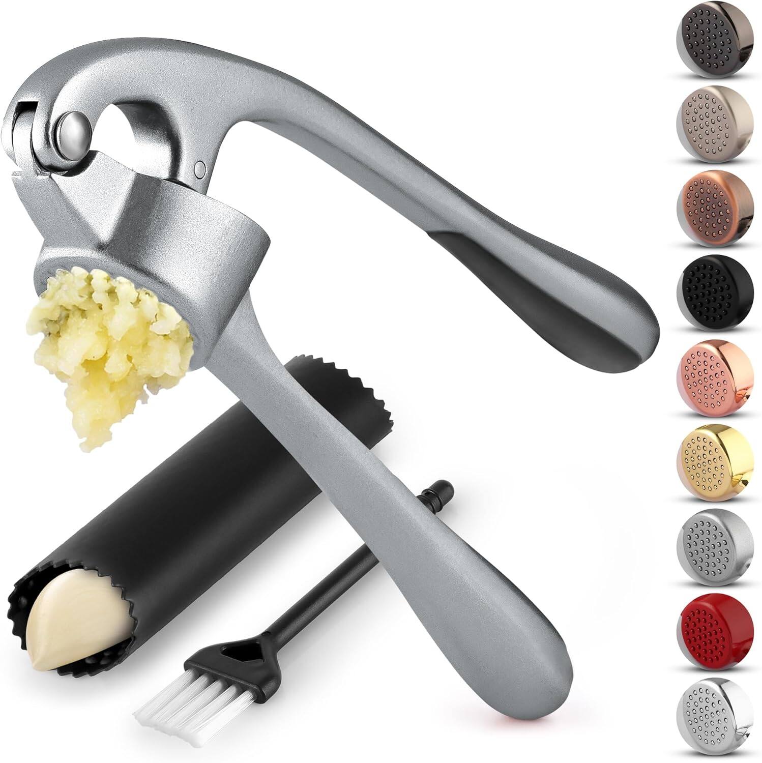 Front. Zulay Kitchen - Zulay Kitchen Premium Garlic Press Set - Rust Proof & Dishwasher Safe Professional Garlic Mincer Tool - Slate.