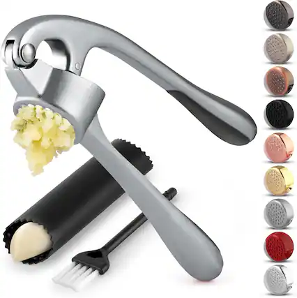 Front. Zulay Kitchen - Zulay Kitchen Premium Garlic Press Set - Rust Proof & Dishwasher Safe Professional Garlic Mincer Tool - Slate.