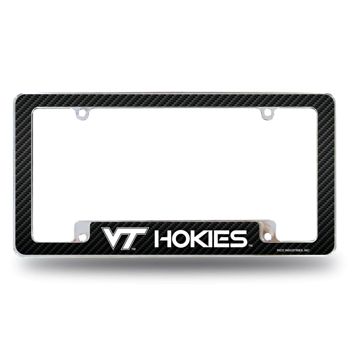 Virginia Tech Hokies Chrome Metal License Plate Frame with Carbon Fiber Design