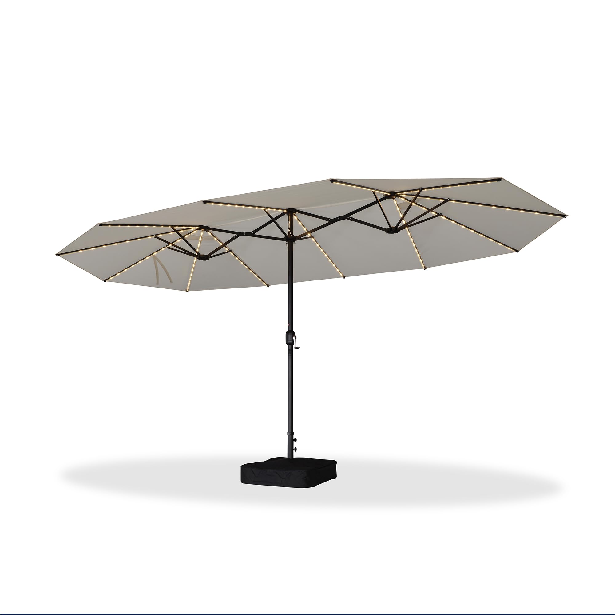 Alt View 8. PURPLE LEAF - 15 ft. Patio Market Umbrella with Solar LED and Base Double-Sided Outdoor Table Sun Umbrellas for Pool Deck Backyard - White.