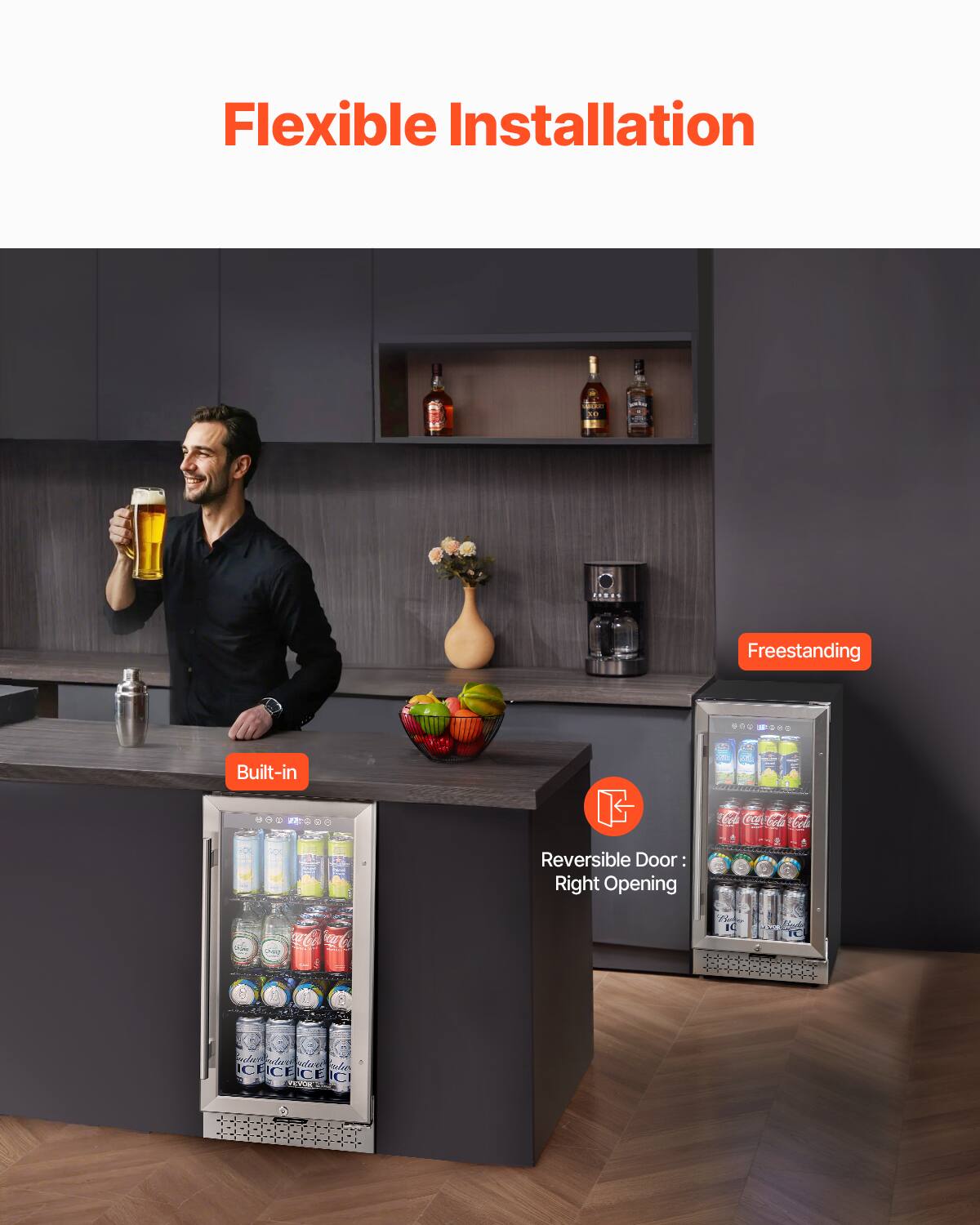 Flexible Installation

- Built-in
- Freestanding
- Reversible Door: Right Opening