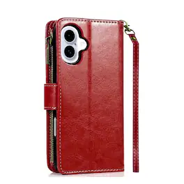 Kitcheniva - PU Leather Phone Wallet Zipper With Tempered Glass For iPhone 16 Plus 6.7" - Red