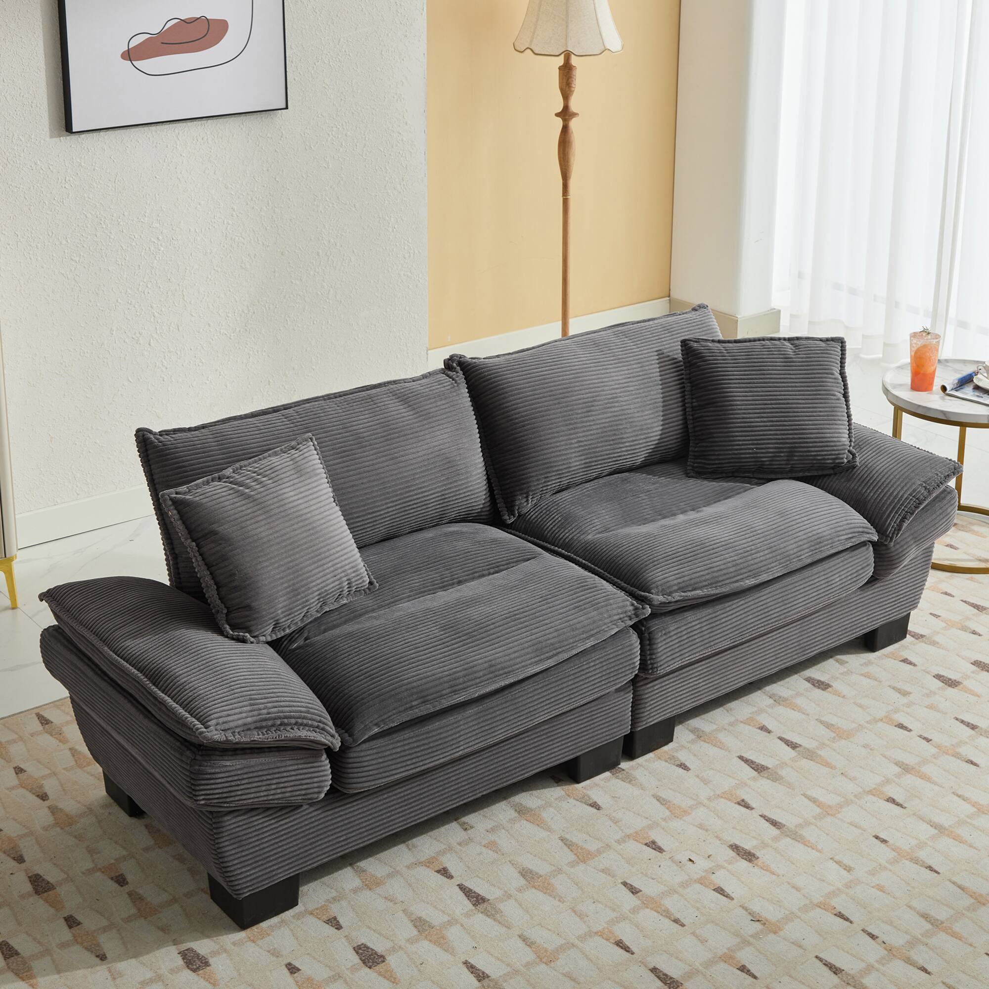 Alt View 9. GOODSILO - Plush Corduroy Convertible Sofa Bed | Deep-Seating Sleeper with Accent Pillows for Home & Office - Grey.