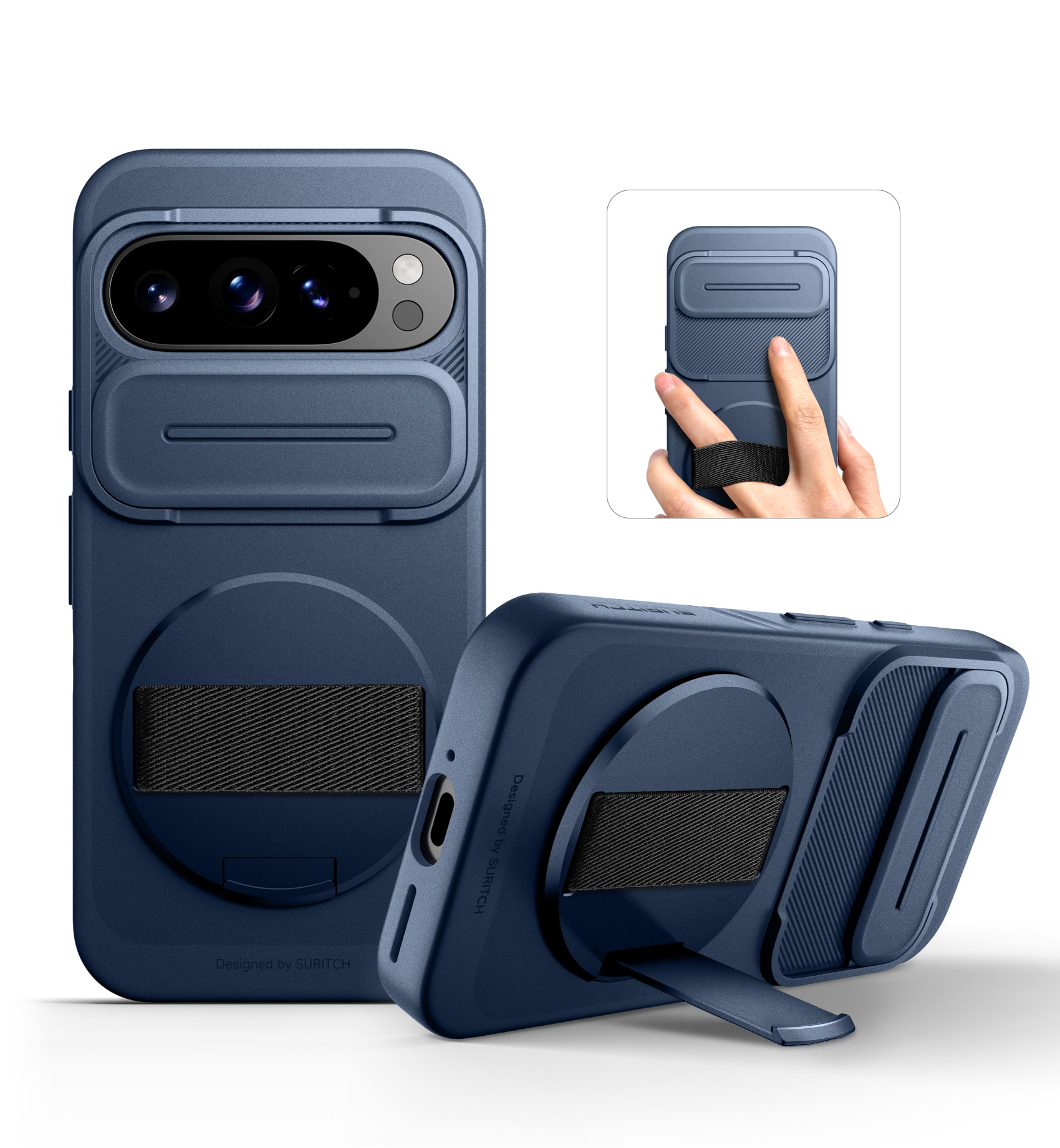 SURITCH - Case for Google Pixel 9 Pro XL with 360° Rotatable Hand Strap Grip Holder, Camera Cover, Slim Rugged Shockproof Cover - Blue price history on PriceWatchPro