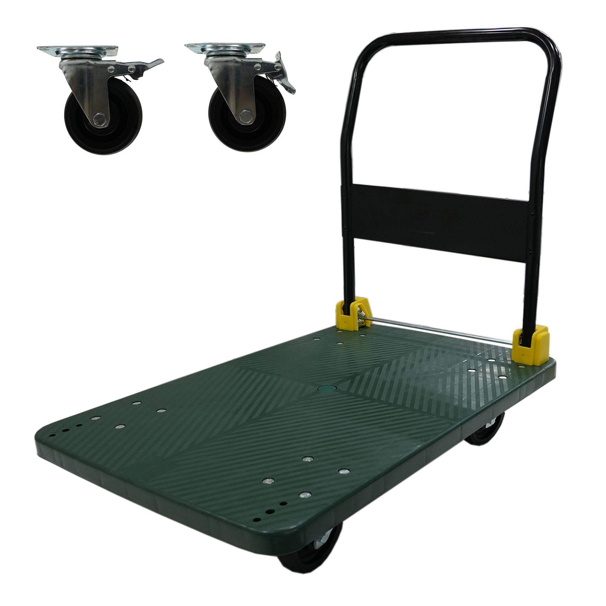 Front. COWLOWN - 880 lbs Foldable Platform Push Hand Truck with 2 Swivel Brake Wheels in Green - Green.