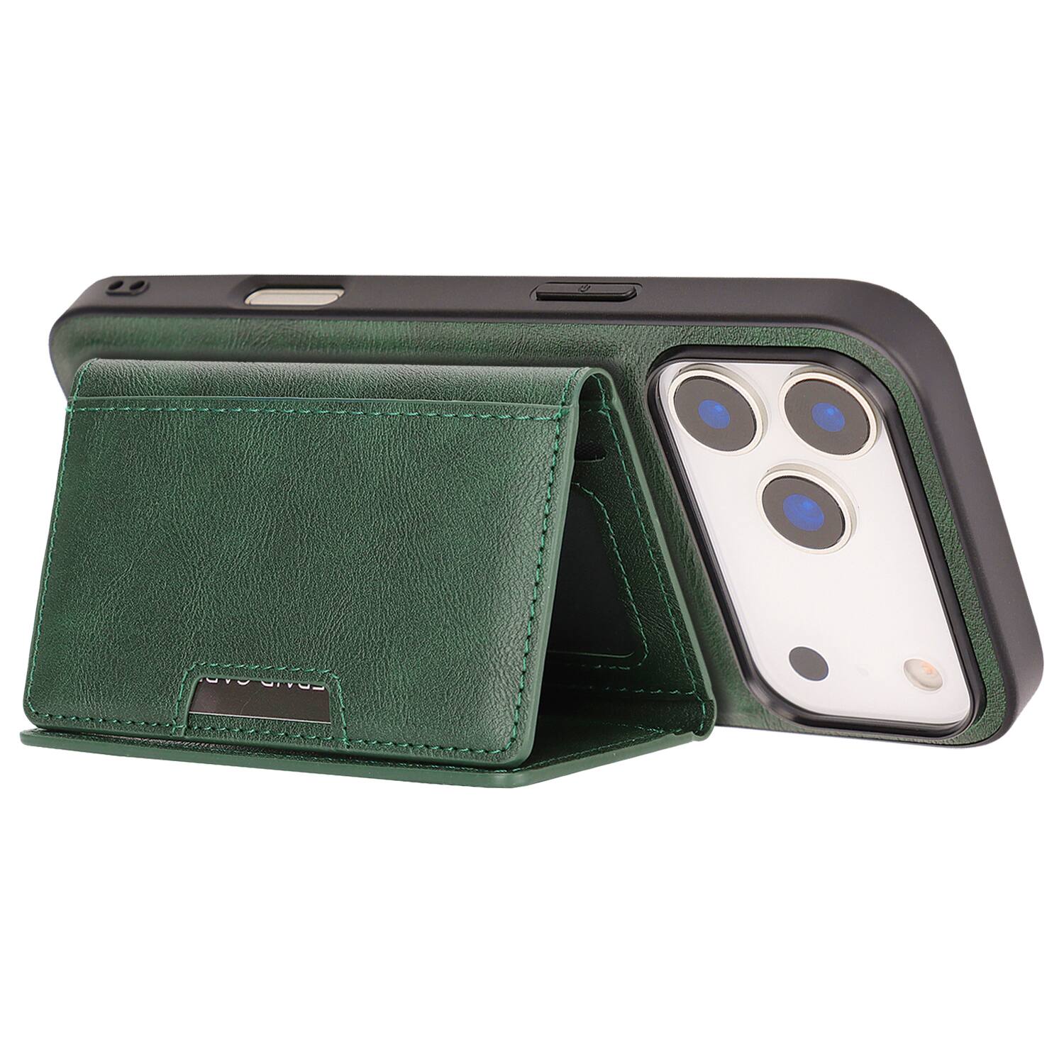 Back. Dteck - 2-in-1 Magnetic Wallet Case for Apple iPhone 17 Pro Max, Shockproof PU Leather Cover with Detachable 7-Card Holder - Green.