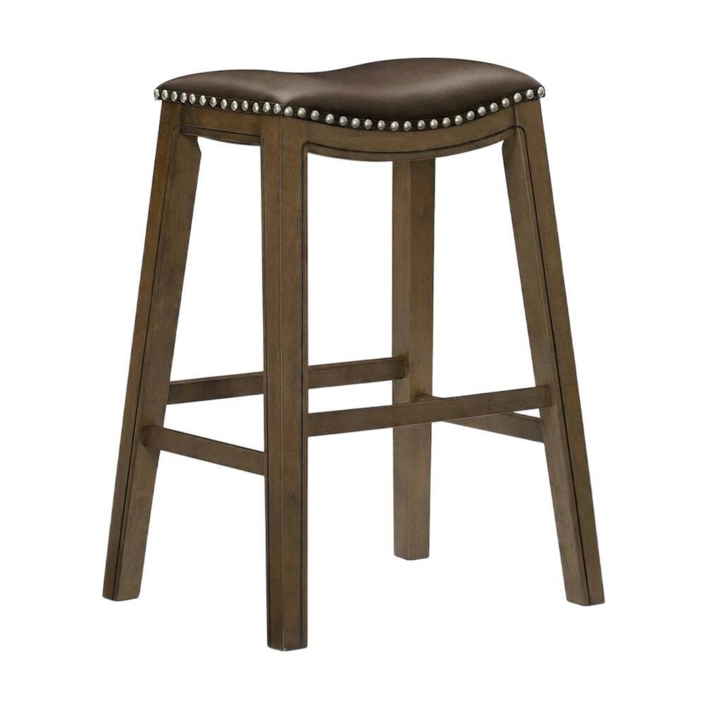 Angle. Starlight Canyon Home - Ordway Solid Wood Backless Bar Stool with Saddle Seat for Kitchen Island - Brown.