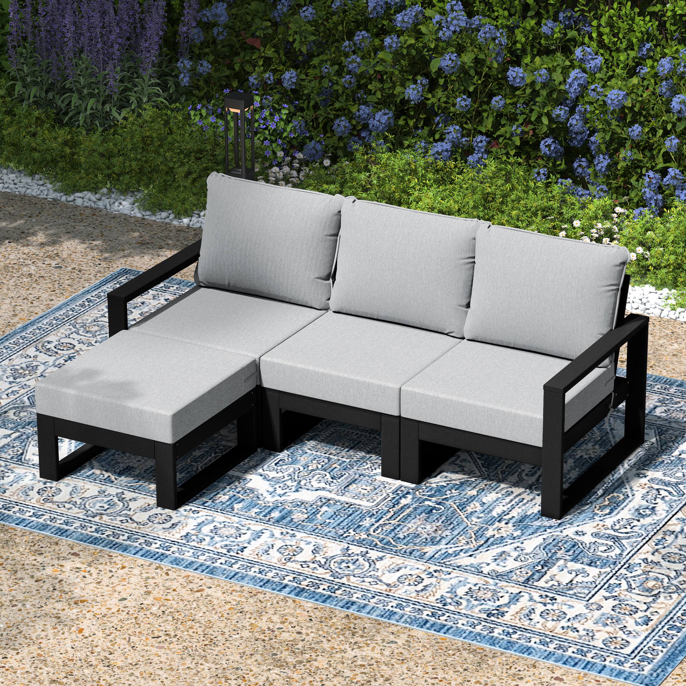 Angle. WestinTrends - WestinTrends Montara 4-Piece Outdoor HDPE Patio Sofa Sectional Set with Waterproof Cushions - Light Gray.