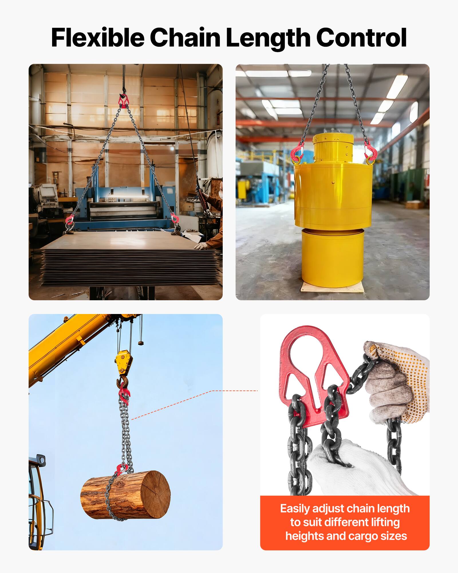 Flexible Chain Length Control

Easily adjust chain length to suit different lifting heights and cargo sizes