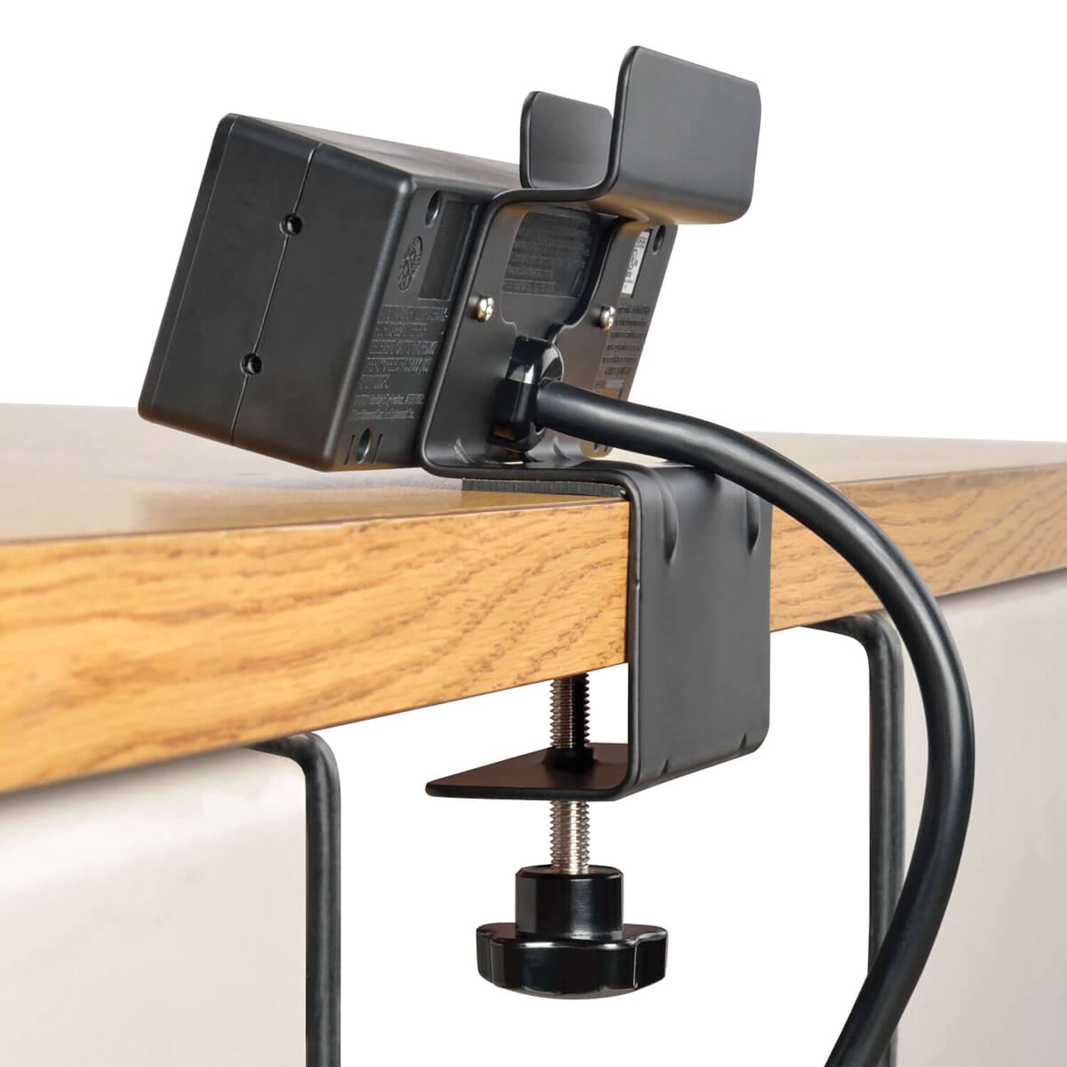 Left. Tripp Lite - 3-AC Outlet 2-USB Port 510-Joule Surge Protector Power Strip with Desk Clamp, 10-Ft Cord, TLP310USBC - Black.