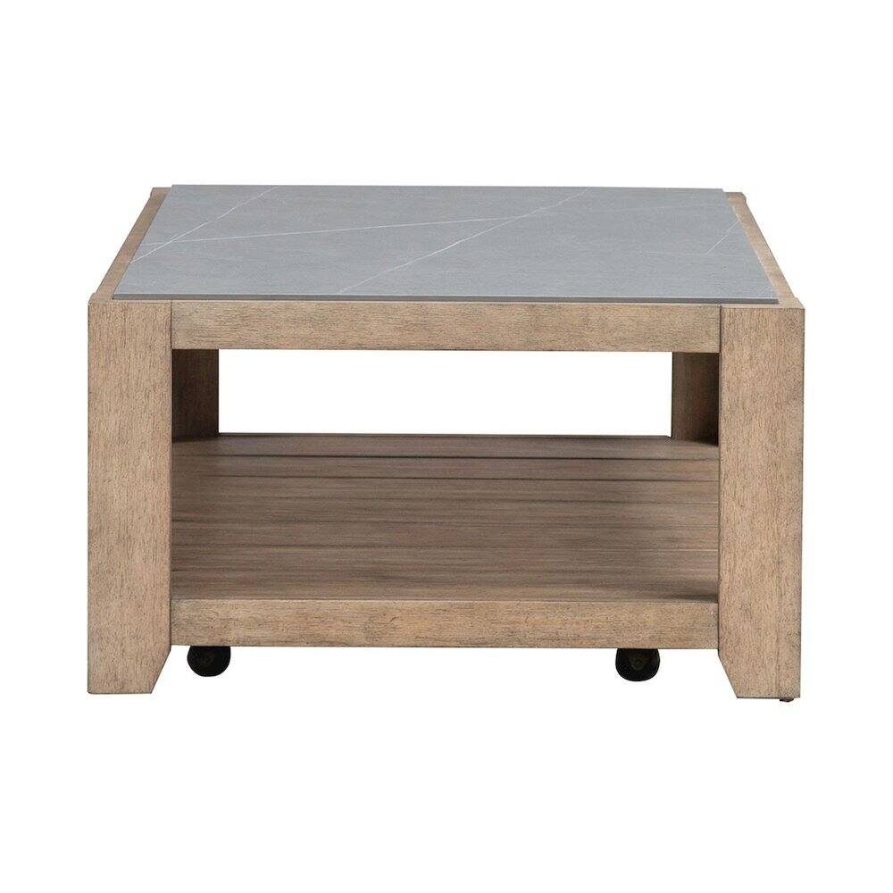 Left. Liberty Furniture Industries - Millstone Cocktail Table with Unique Tile Top for Living Room - Nutmeg Oak Wood - Nutmeg.