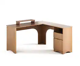 Bestier - 55-inch L-Shaped Gaming Desk with File Drawer Monitor Stand and Fluted Panels Office Desk - Brown Oak