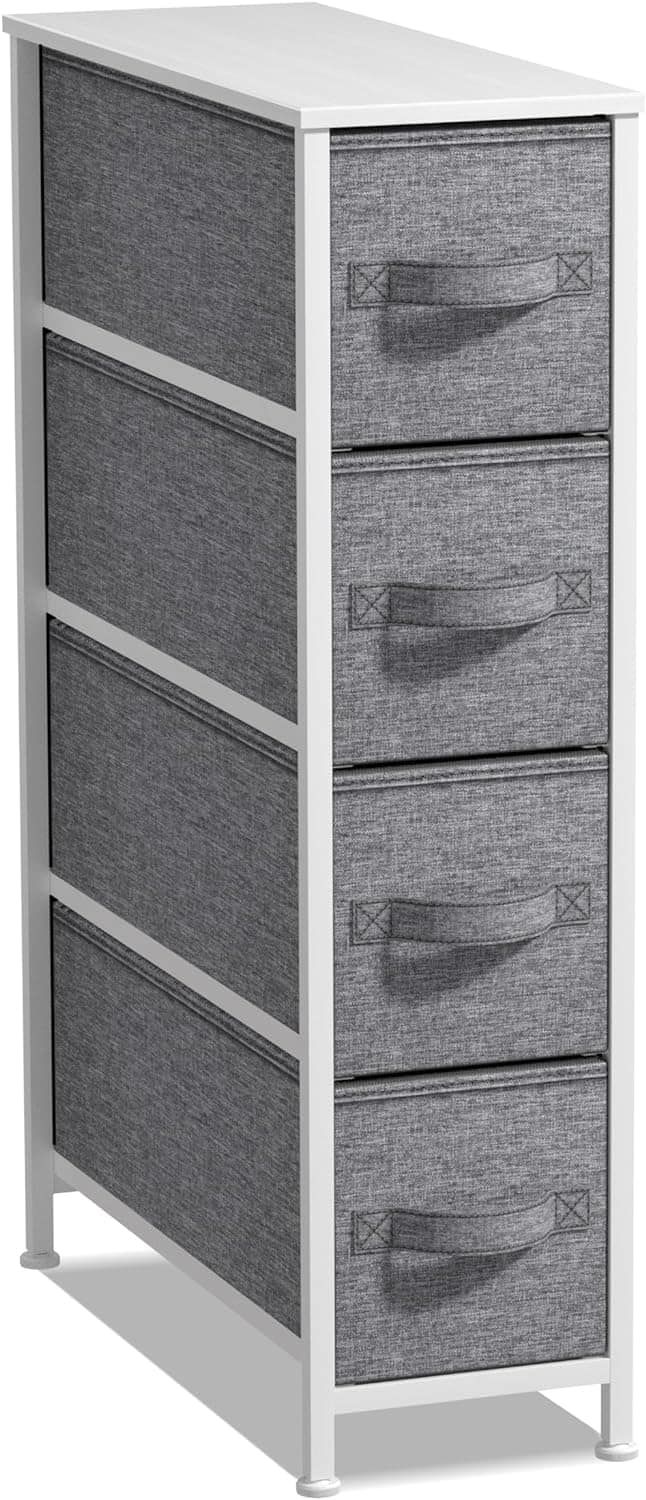 Sorbus - Narrow Dresser with 4 Drawers, Vertical Slim Storage Chest of Drawers with Steel Frame - White