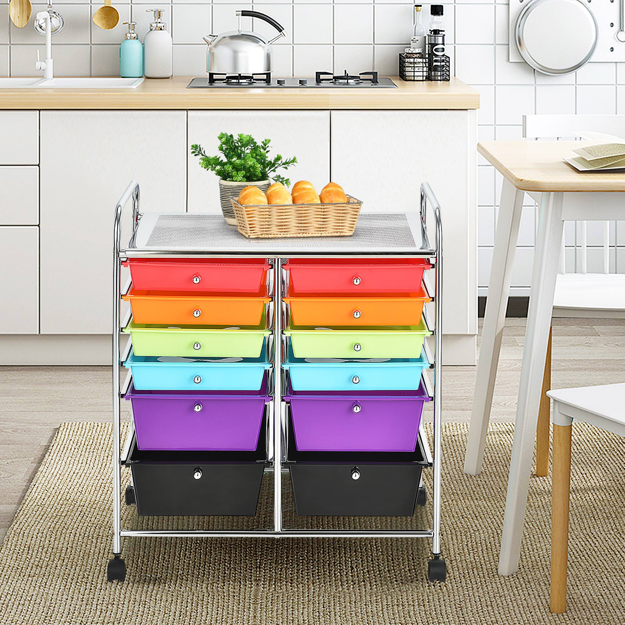 Alt View 7. Costway - 12 Drawers Rolling Cart Storage Scrapbook Paper Studio Organizer - Multicolor.
