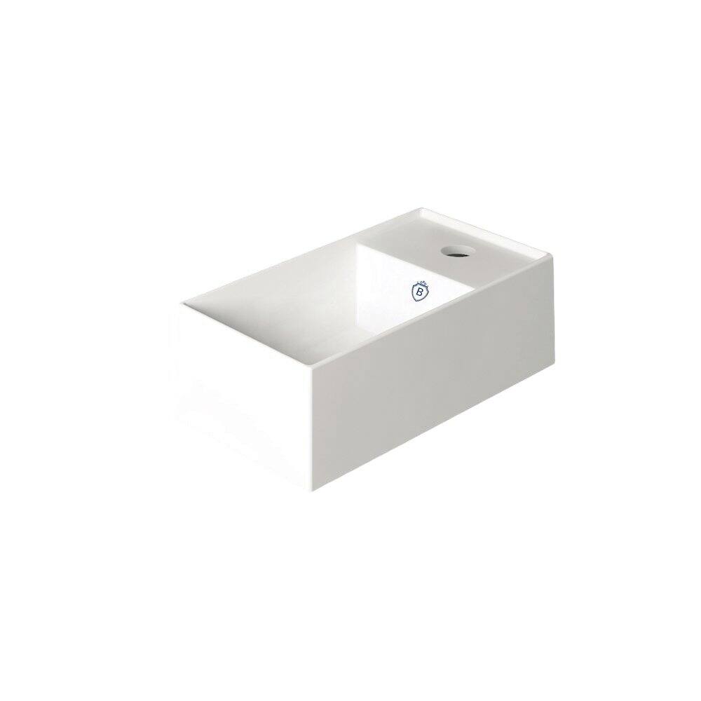 Front. Whitehaus - Britannia Rectangular Wall Mount Basin with Right Single Hole Drill - White.