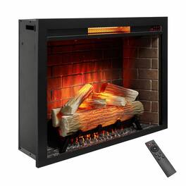 RYHNUYNE - 33 Inch Infrared Electric Fireplace Insert with Fixed Trim Kit, Touch Panel & Crackling Sound - Antique Black