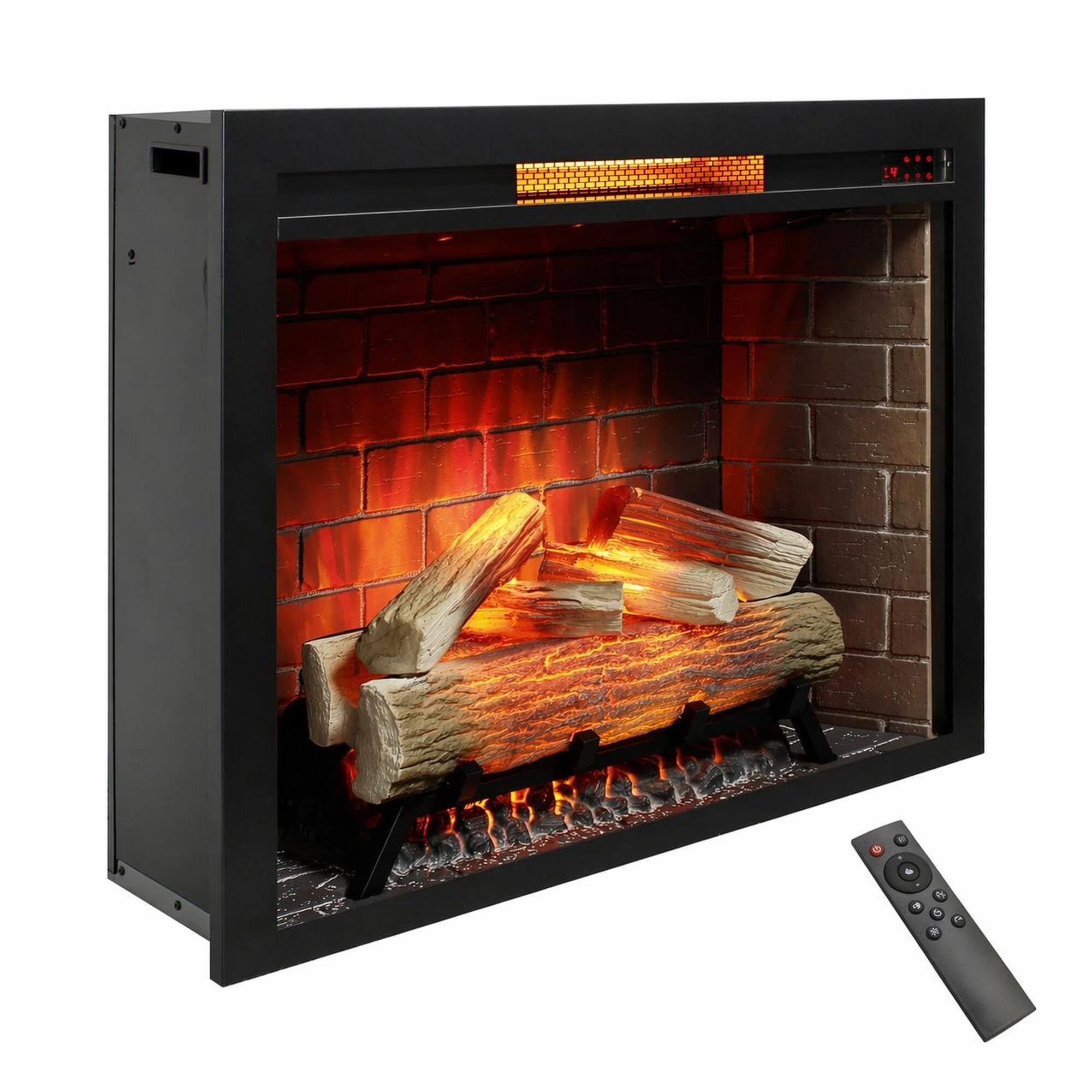 Front. RYHNUYNE - 33 Inch Infrared Electric Fireplace Insert with Fixed Trim Kit, Touch Panel & Crackling Sound - Antique Black.