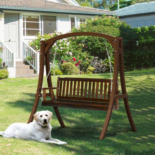 Alt View 7. Winado - Patio Wooden Porch Swing 5 FT, Straight Edge Swing Chair Bench, with Hanging Chains for In/Outdoor Courtyard Garden - Carbonized.