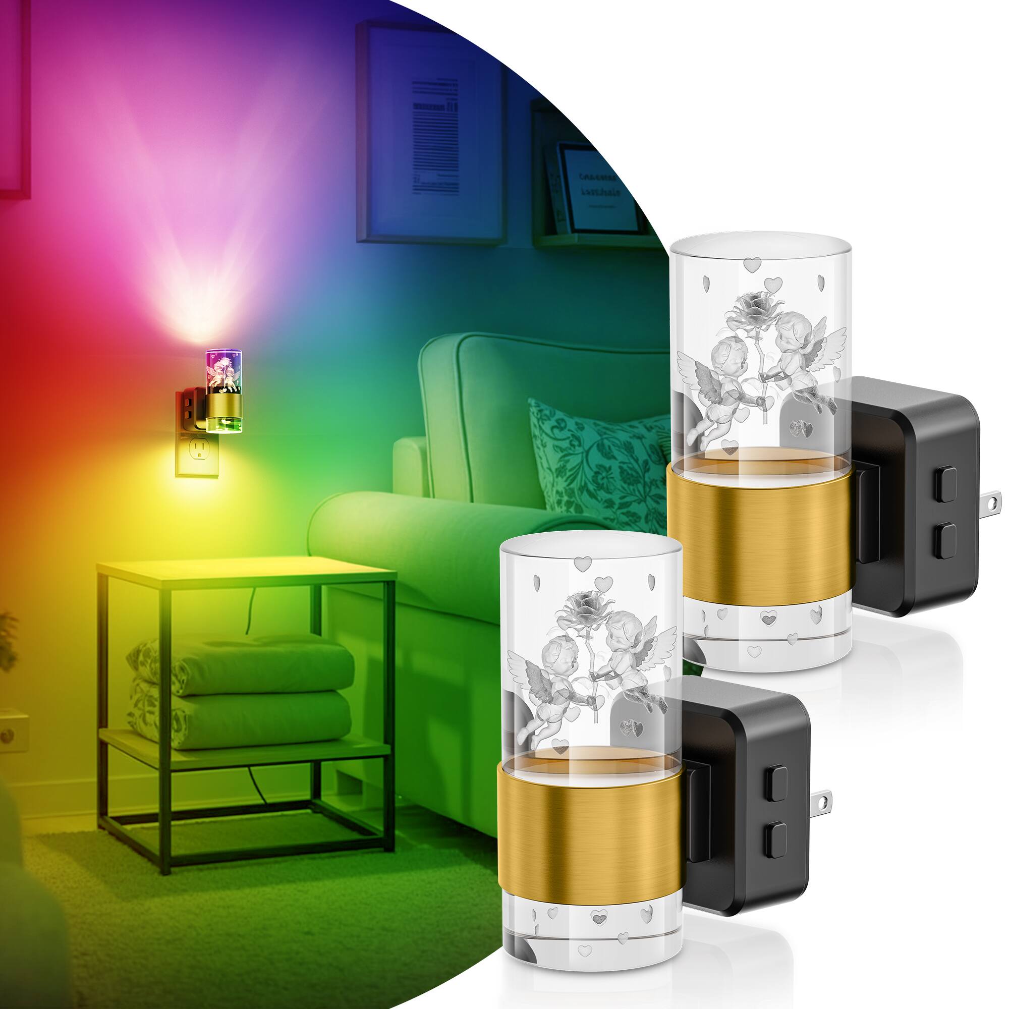 Jandcase 2 Pack 1W Plug in Night Light, RGB+Color Changing, 3 Step ...
