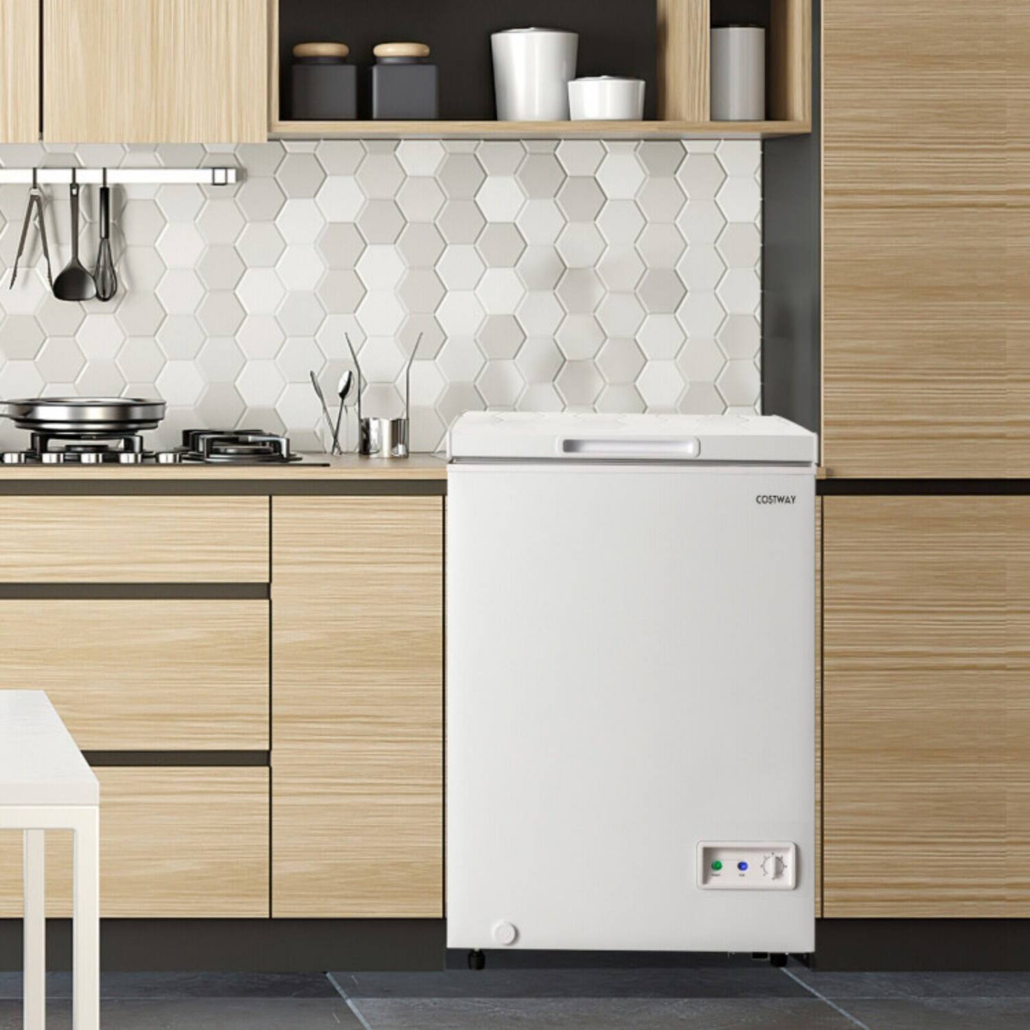 Back. LUCKY ONE - 3.5 Cu.ft Compact Chest Freezer with Removable Basket - Energy Saving Low Noise for Home - White.