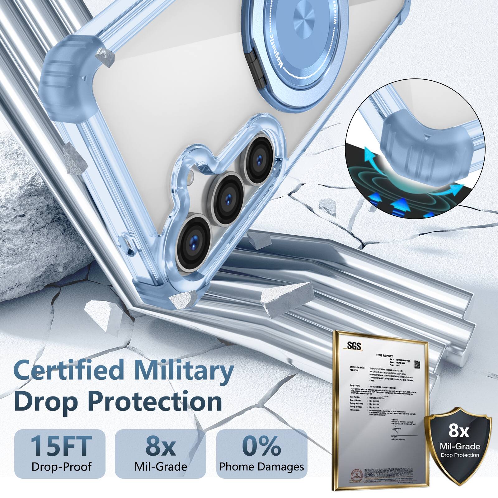 Magnetic Wireless Certified Military Drop Protection 15FT 8x 0% Drop-Proof Mil-Grade Phone Damages SGS FeeT - 8x Mil-Grade Drop Protection