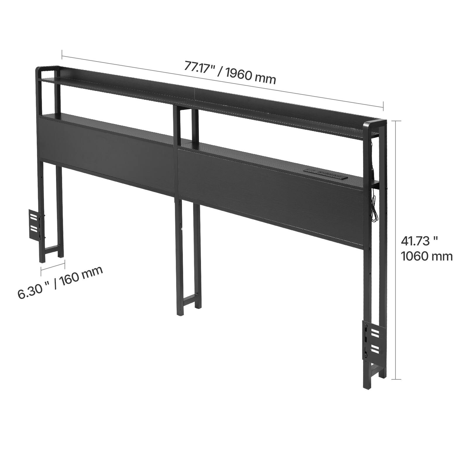 77.17" / 1960 mm  
6.30" / 160 mm  
41.73" / 1060 mm