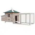 Front. Pawhut - 77" Wooden Chicken Coop with Nesting Box, Cute Outdoor Hen House with Removable Tray, Ramp Run, for Garden Backyard.