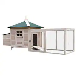 Pawhut - 77" Wooden Chicken Coop with Nesting Box, Cute Outdoor Hen House with Removable Tray, Ramp Run, for Garden Backyard