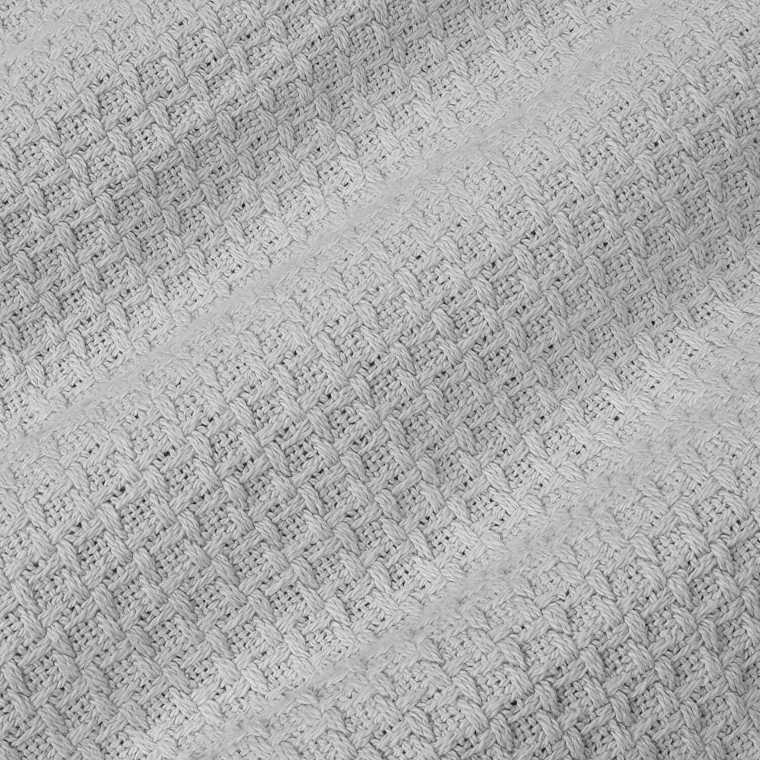Left. Sweet Home Collection - 100% Cotton Blanket, Grand Luxury Breathable Houndstooth Woven Design, Full/Queen - Silver.