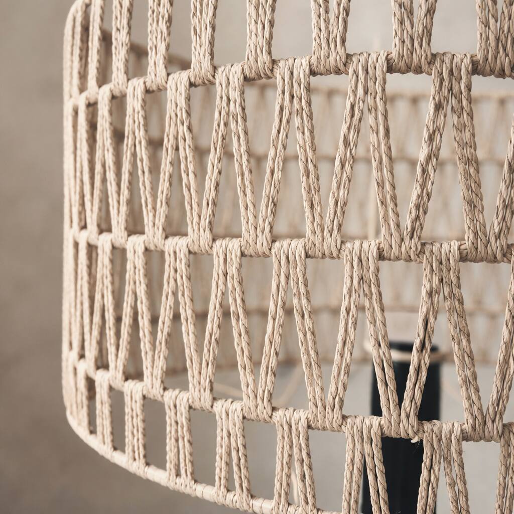 Alt View 1. Malletson - 61'' Tall Boho Tripod Floor Lamp with Shelves, Mid-Century Modern Wood Standing Lamp with Rattan and Fabric Shades.